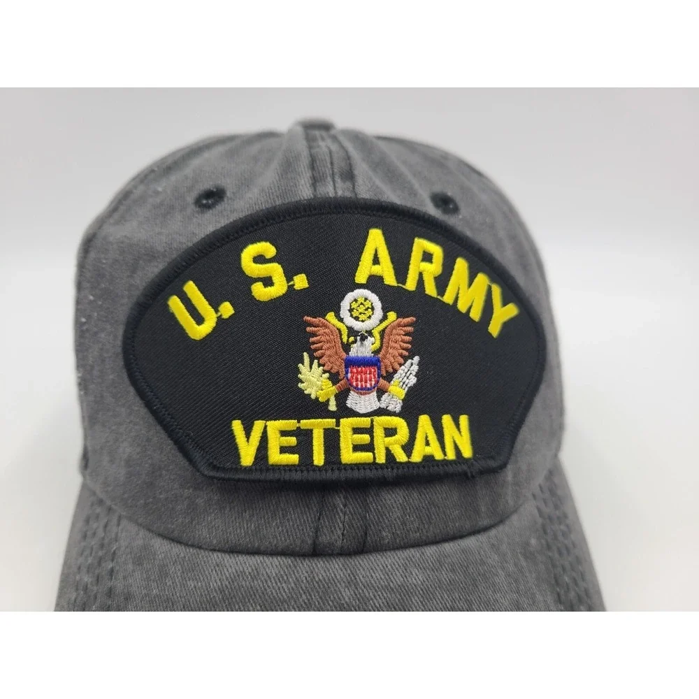US Army Veteran Patch Strapback Adjustable Hat Cap United States Men Women Black
